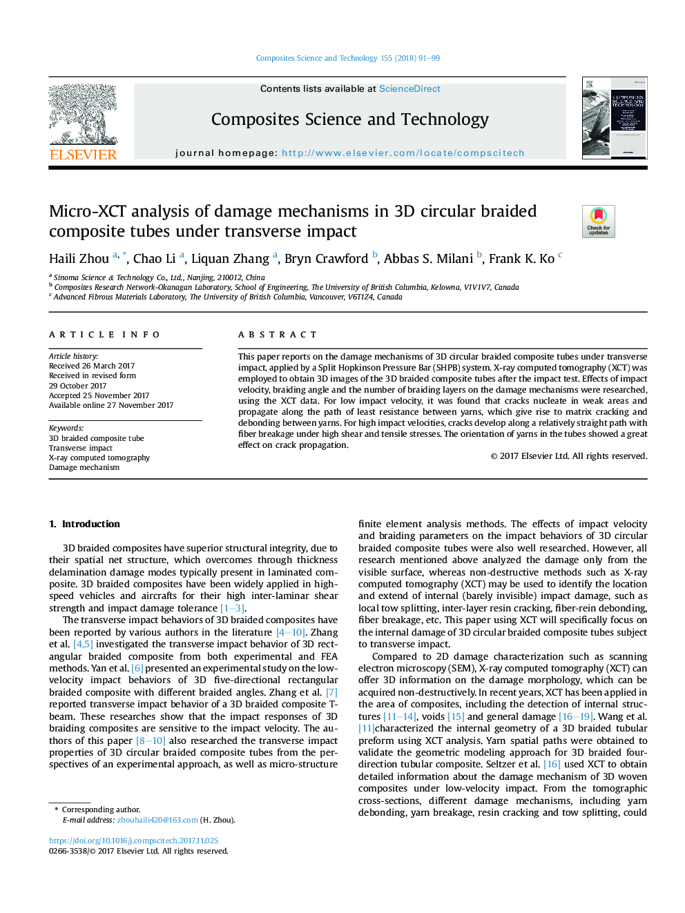 Micro-XCT analysis of damage mechanisms in 3D circular braided composite tubes under transverse impact