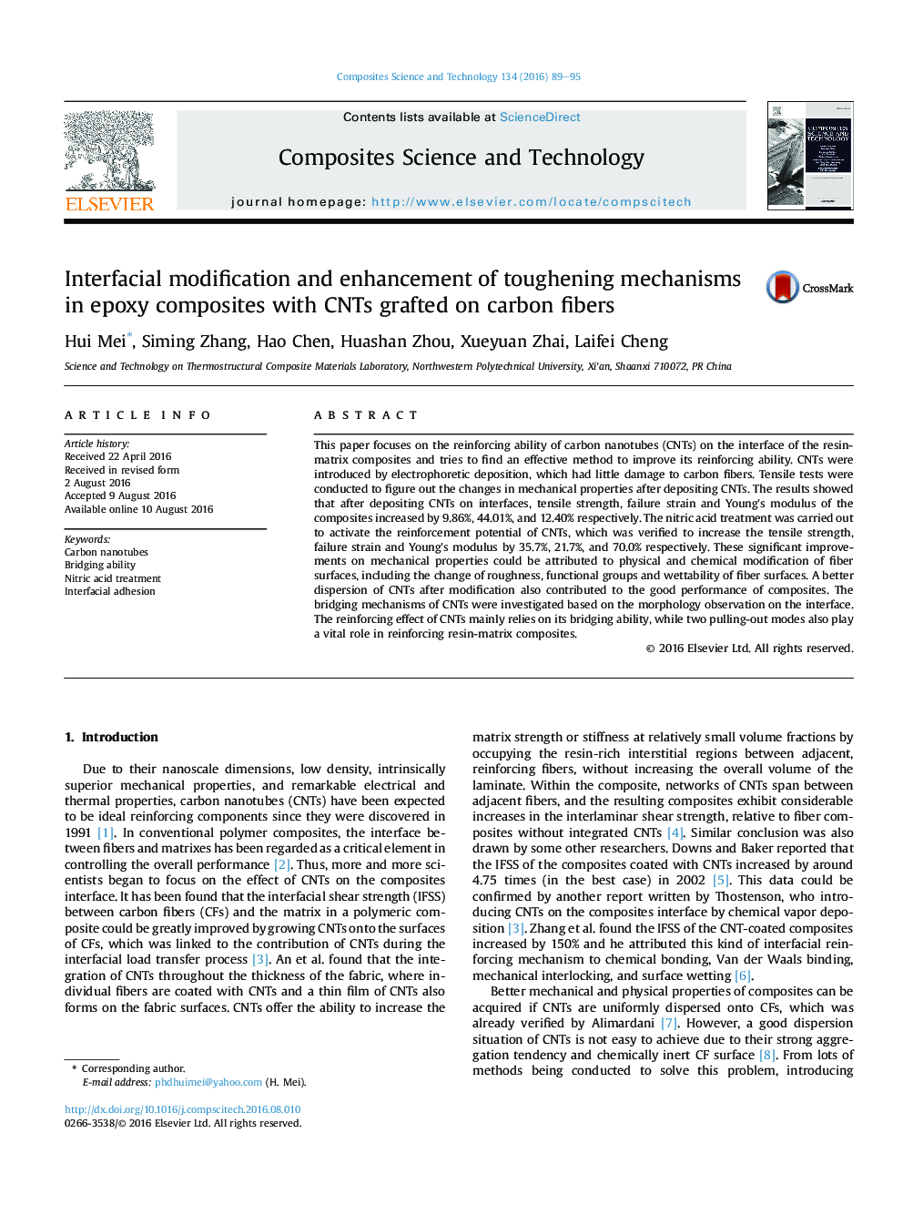 Interfacial modification and enhancement of toughening mechanisms in epoxy composites with CNTs grafted on carbon fibers