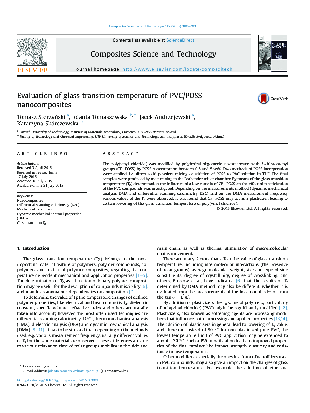 Evaluation of glass transition temperature of PVC/POSS nanocomposites