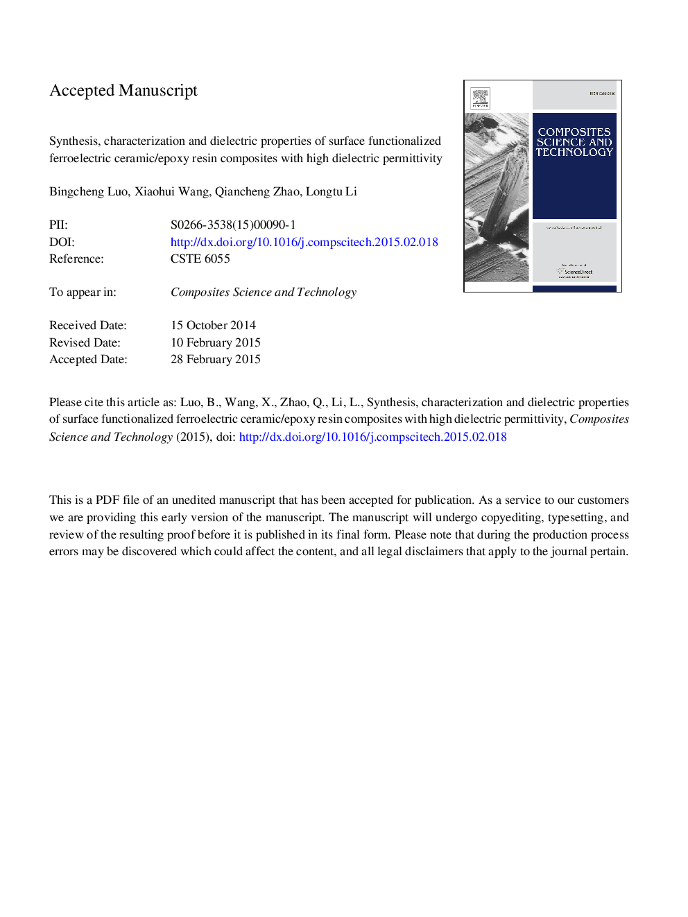 Synthesis, characterization and dielectric properties of surface functionalized ferroelectric ceramic/epoxy resin composites with high dielectric permittivity