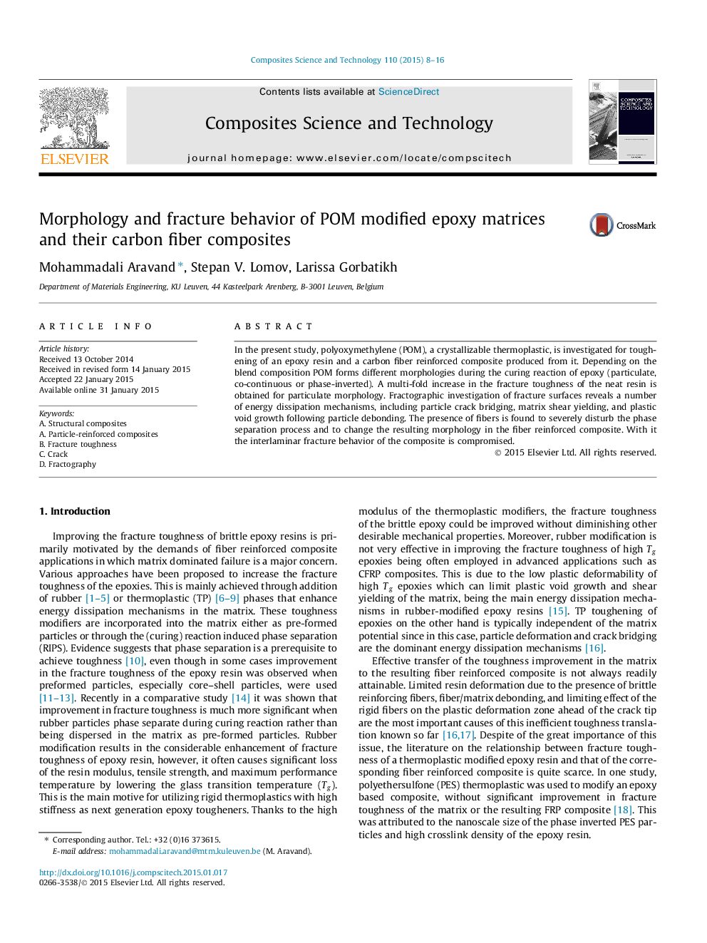 Morphology and fracture behavior of POM modified epoxy matrices and their carbon fiber composites