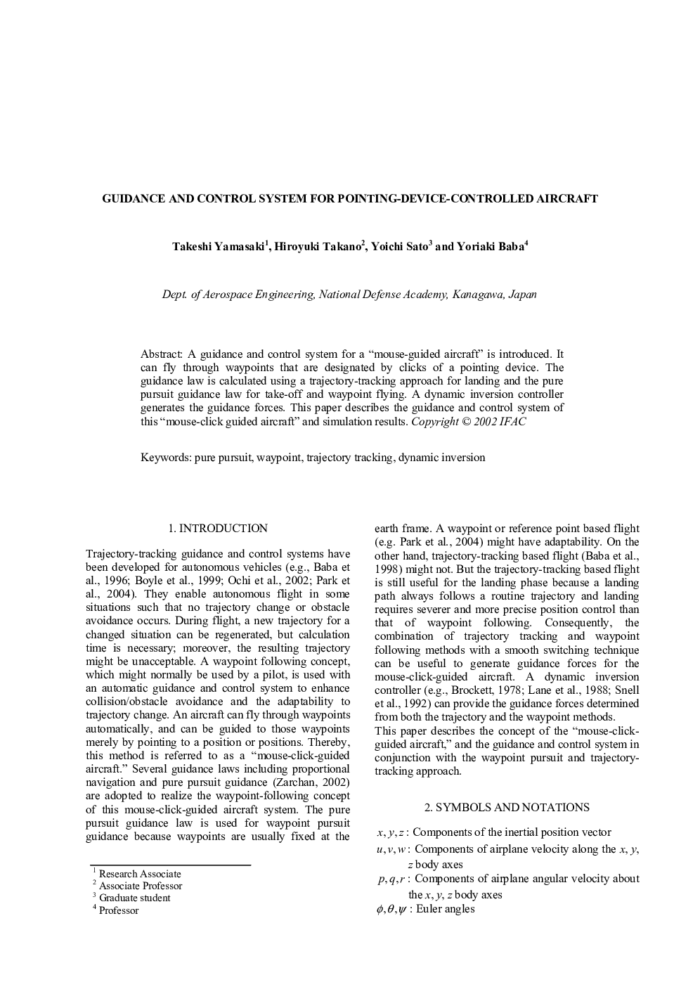 GUIDANCE AND CONTROL SYSTEM FOR POINTING-DEVICE-CONTROLLED AIRCRAFT