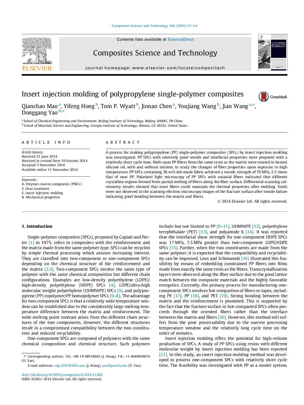 Insert injection molding of polypropylene single-polymer composites