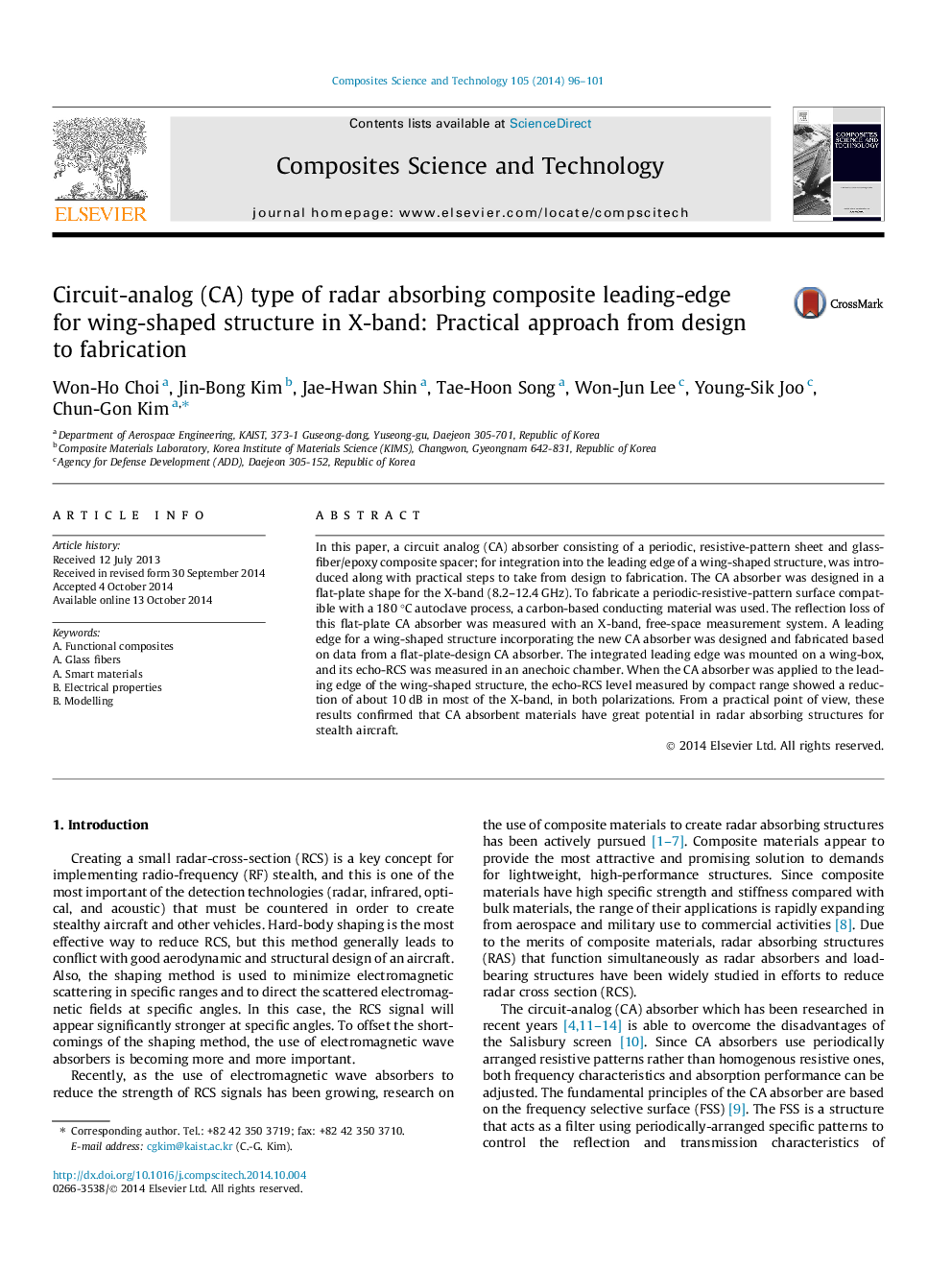 Circuit-analog (CA) type of radar absorbing composite leading-edge for wing-shaped structure in X-band: Practical approach from design to fabrication