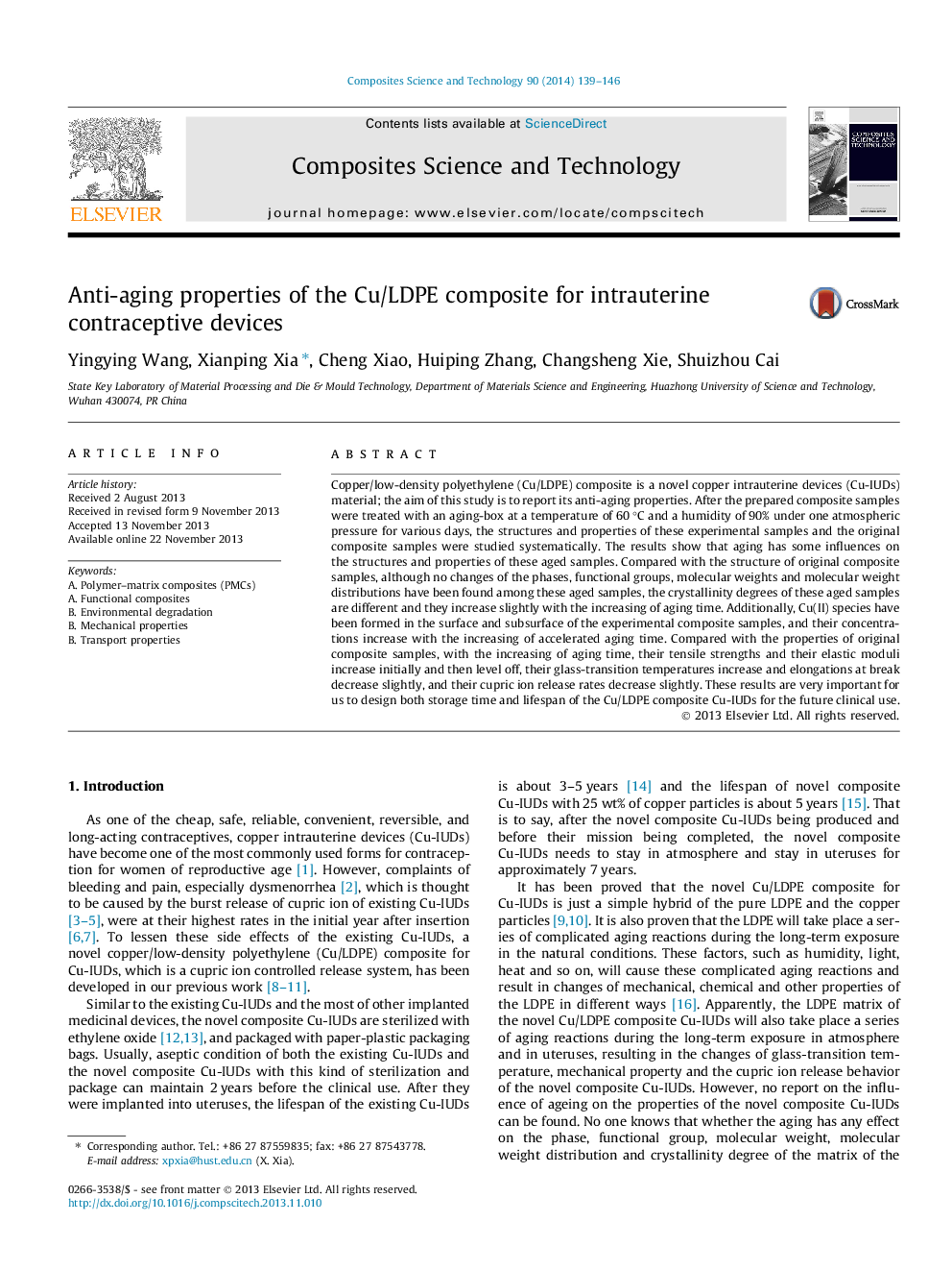 Anti-aging properties of the Cu/LDPE composite for intrauterine contraceptive devices