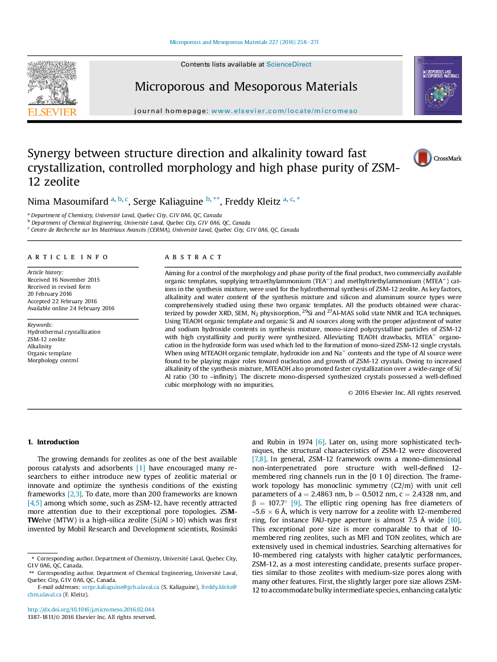 Synergy between structure direction and alkalinity toward fast crystallization, controlled morphology and high phase purity of ZSM-12 zeolite