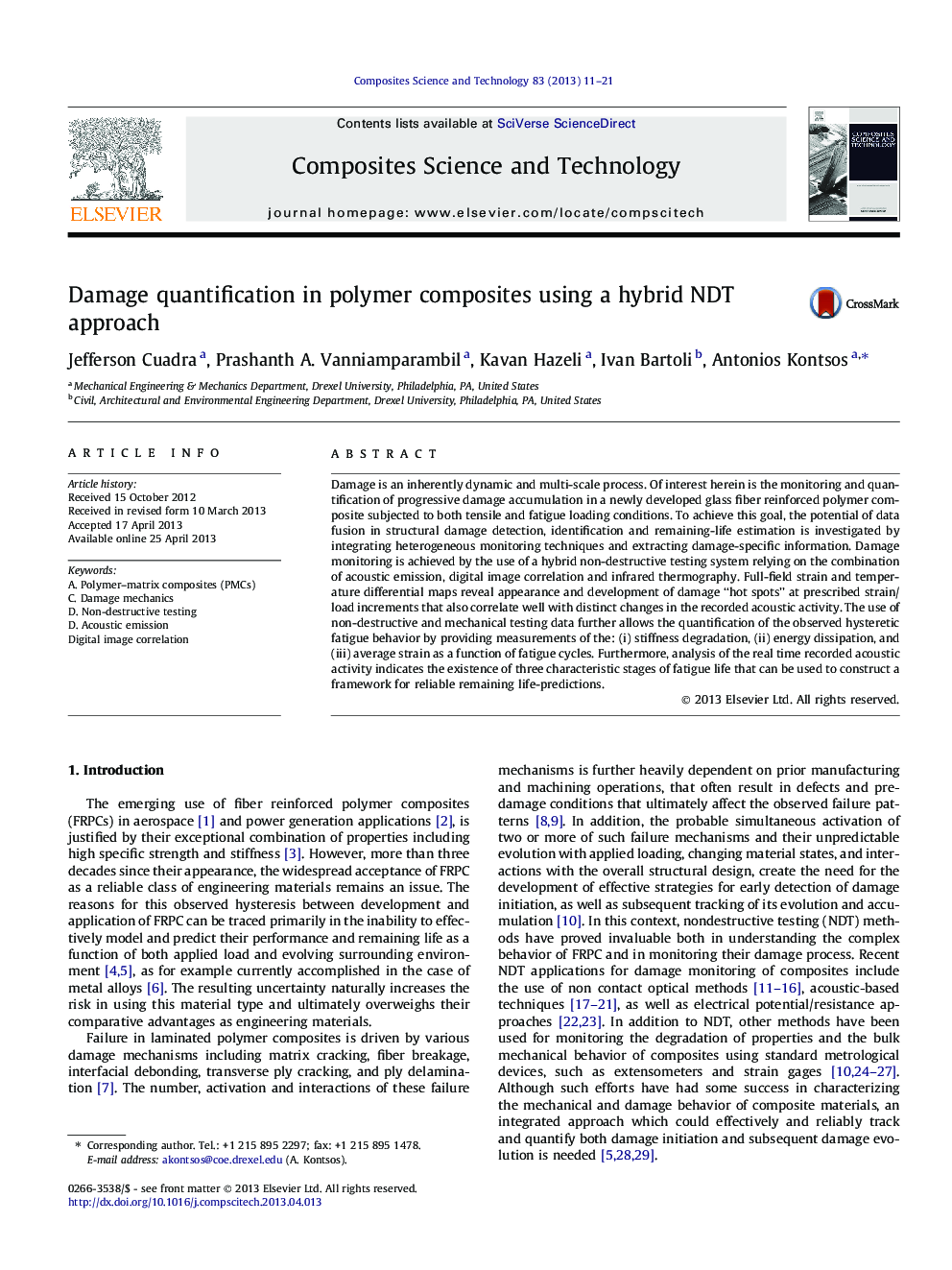 Damage quantification in polymer composites using a hybrid NDT approach