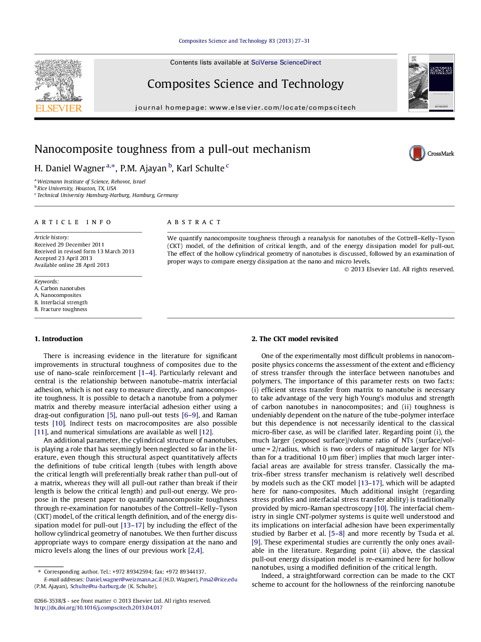 Nanocomposite toughness from a pull-out mechanism