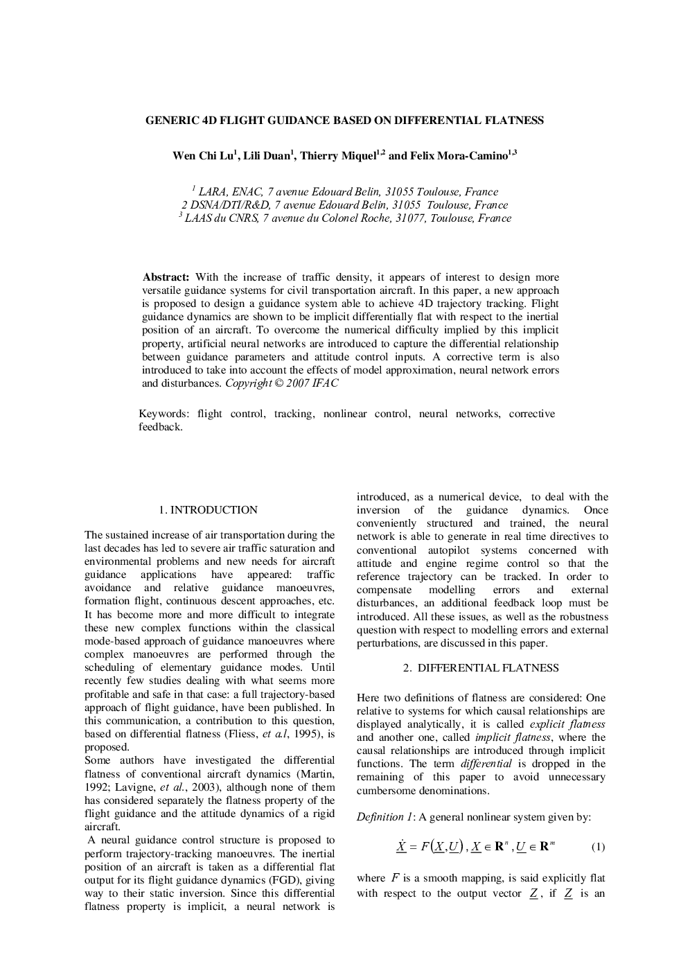 GENERIC 4D FLIGHT GUIDANCE BASED ON DIFFERENTIAL FLATNESS