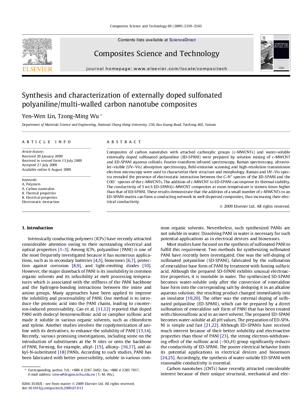 Synthesis and characterization of externally doped sulfonated polyaniline/multi-walled carbon nanotube composites