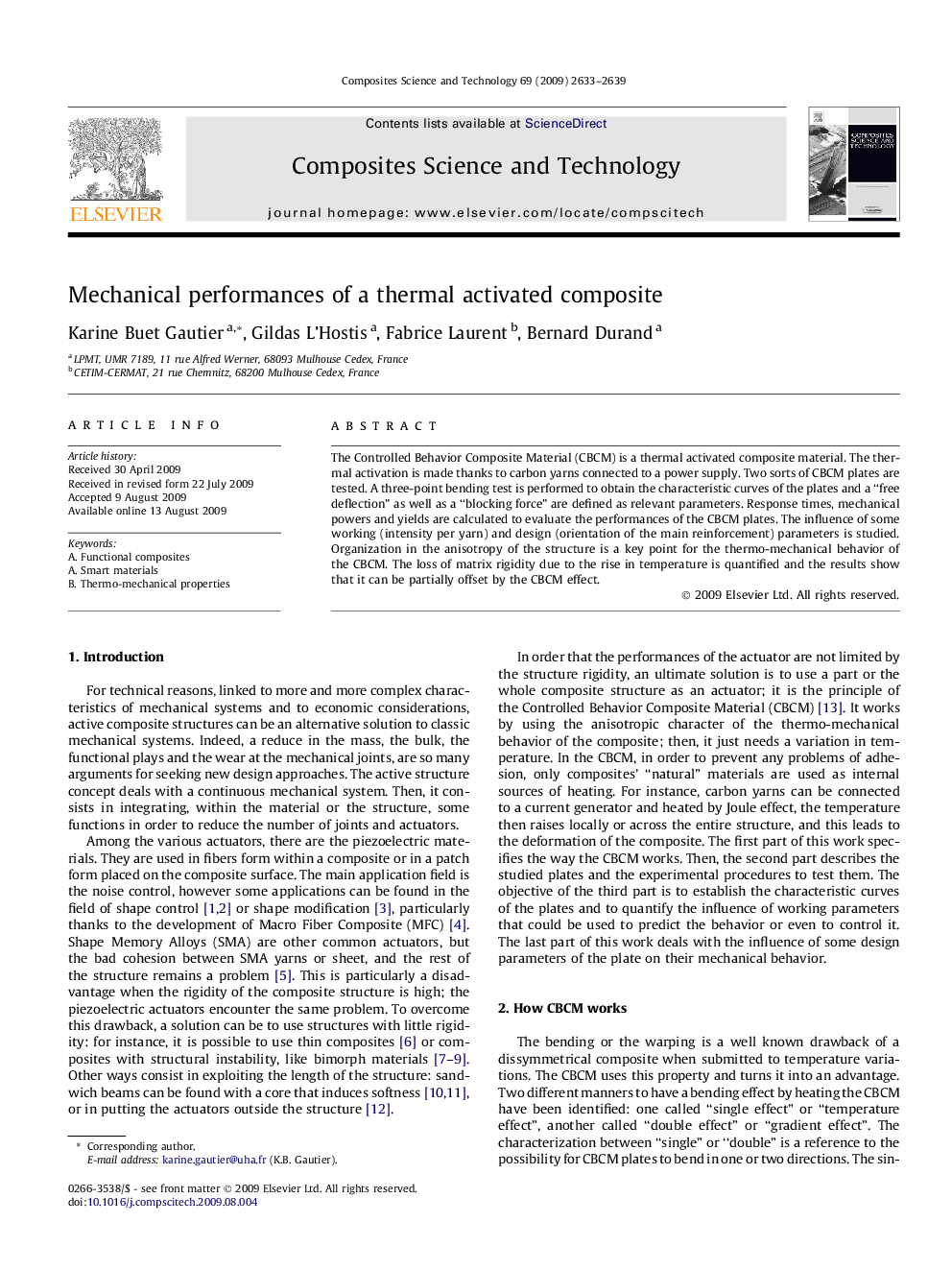 Mechanical performances of a thermal activated composite