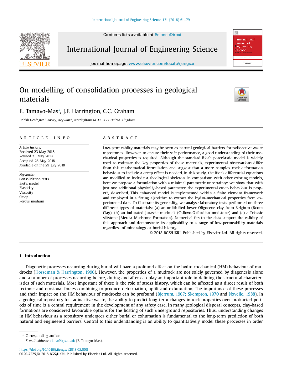 On modelling of consolidation processes in geological materials