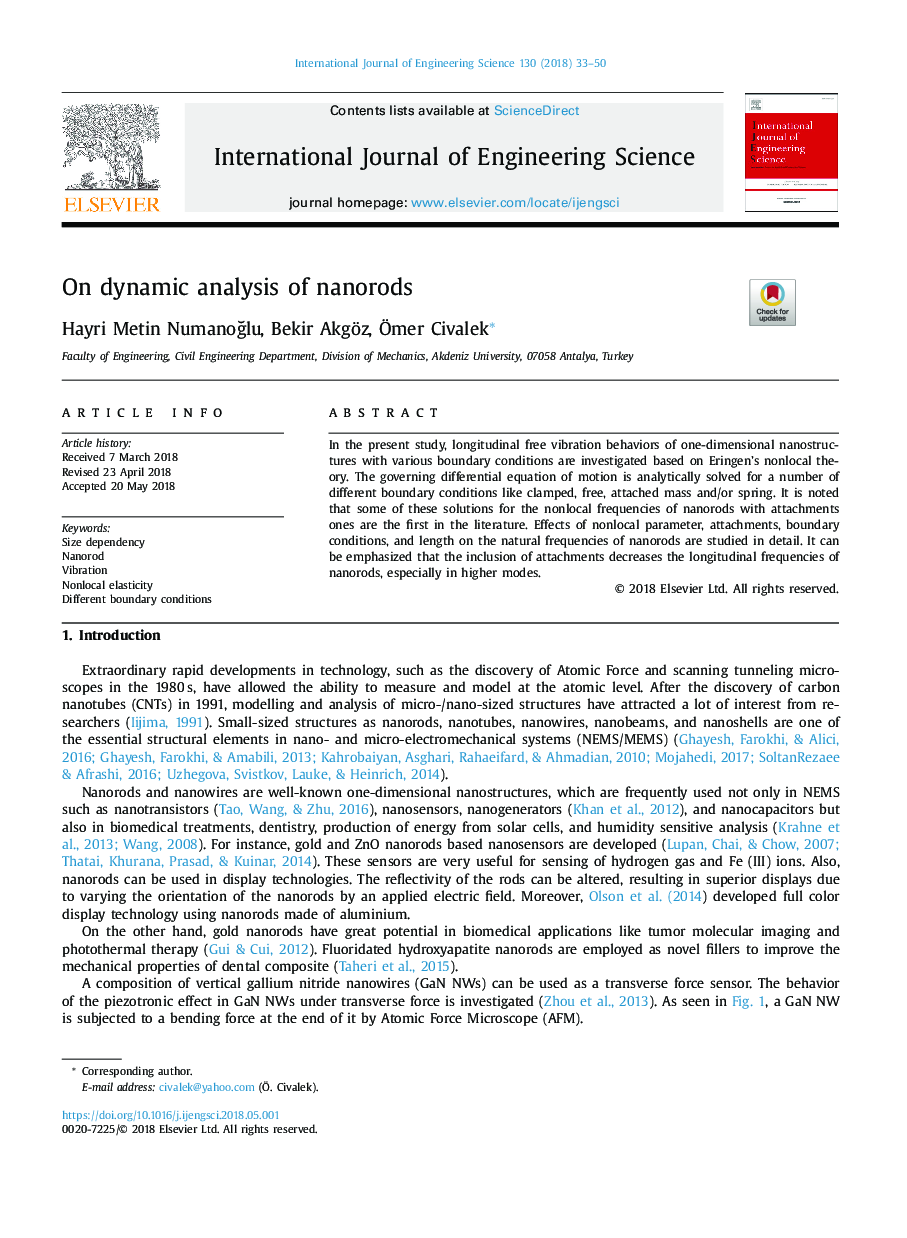 On dynamic analysis of nanorods