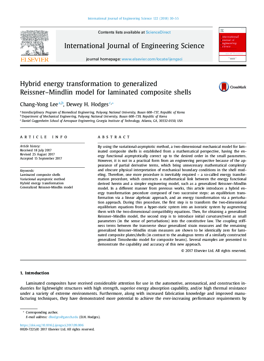 Hybrid energy transformation to generalized Reissner-Mindlin model for laminated composite shells