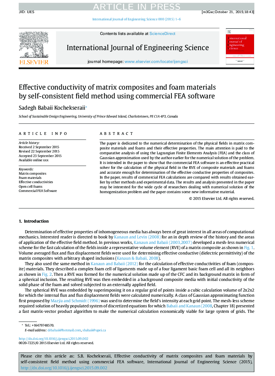 Effective conductivity of matrix composites and foam materials by self-consistent field method using commercial FEA software