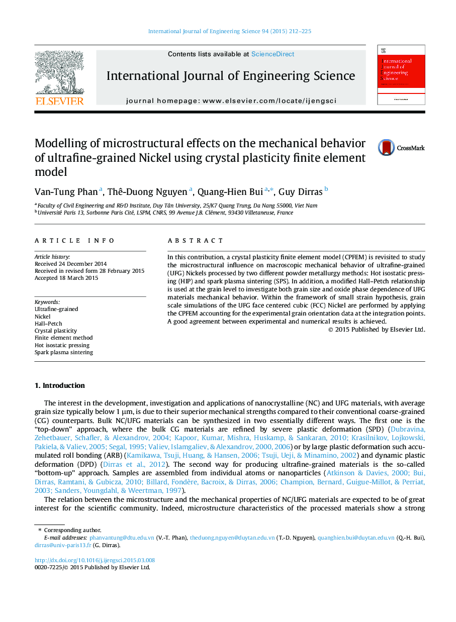 Modelling of microstructural effects on the mechanical behavior of ultrafine-grained Nickel using crystal plasticity finite element model