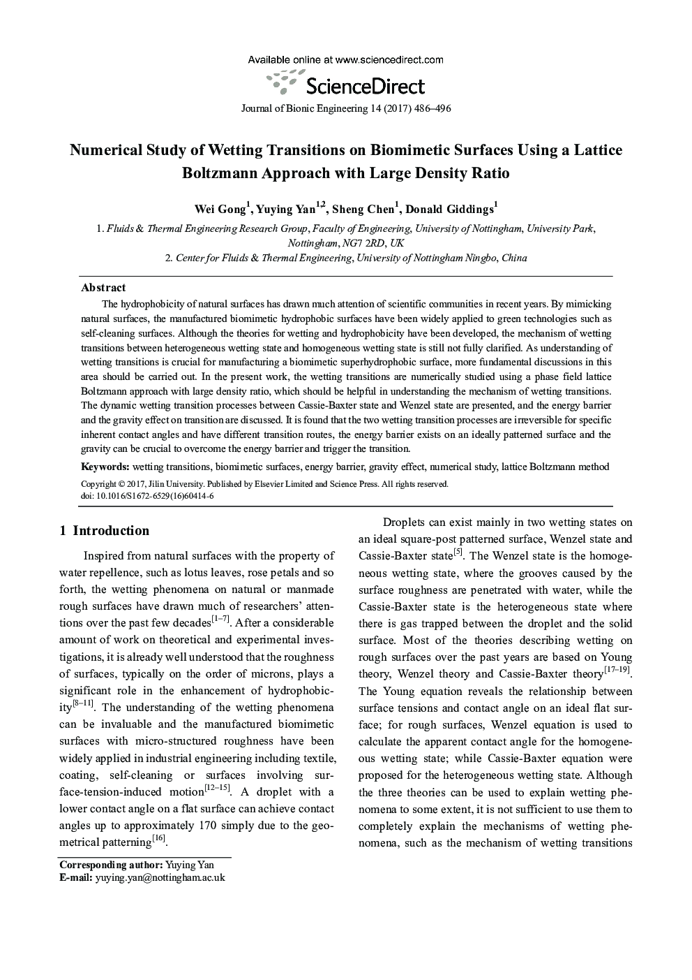 Numerical Study of Wetting Transitions on Biomimetic Surfaces Using a Lattice Boltzmann Approach with Large Density Ratio