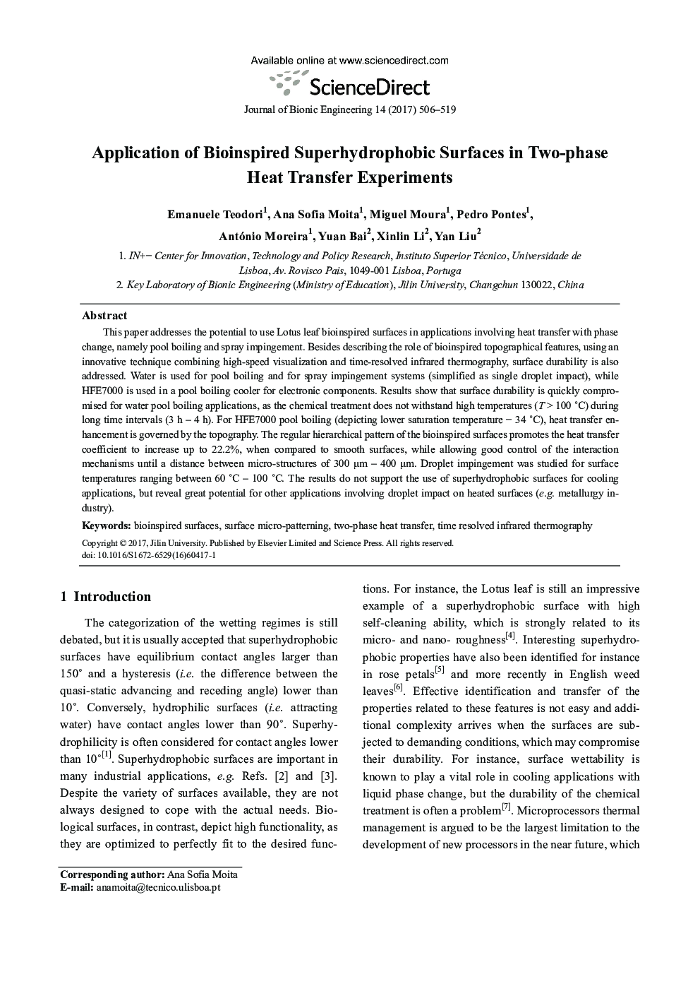 Application of Bioinspired Superhydrophobic Surfaces in Two-phase Heat Transfer Experiments