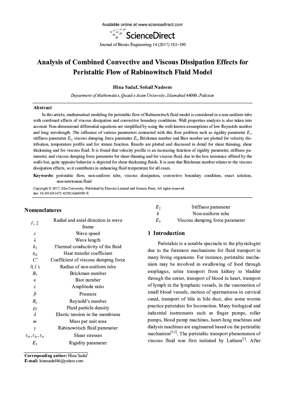 Analysis of Combined Convective and Viscous Dissipation Effects for Peristaltic Flow of Rabinowitsch Fluid Model