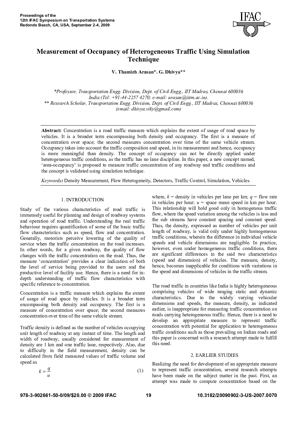 Measurement of Occupancy of Heterogeneous Traffic Using Simulation Technique