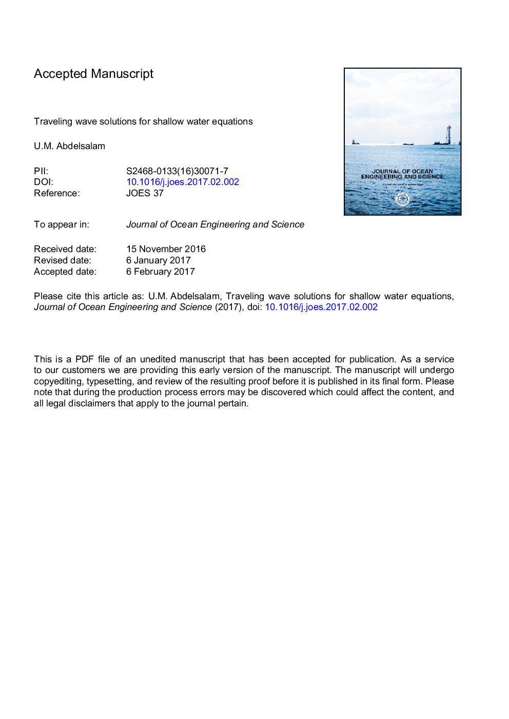 Traveling wave solutions for shallow water equations