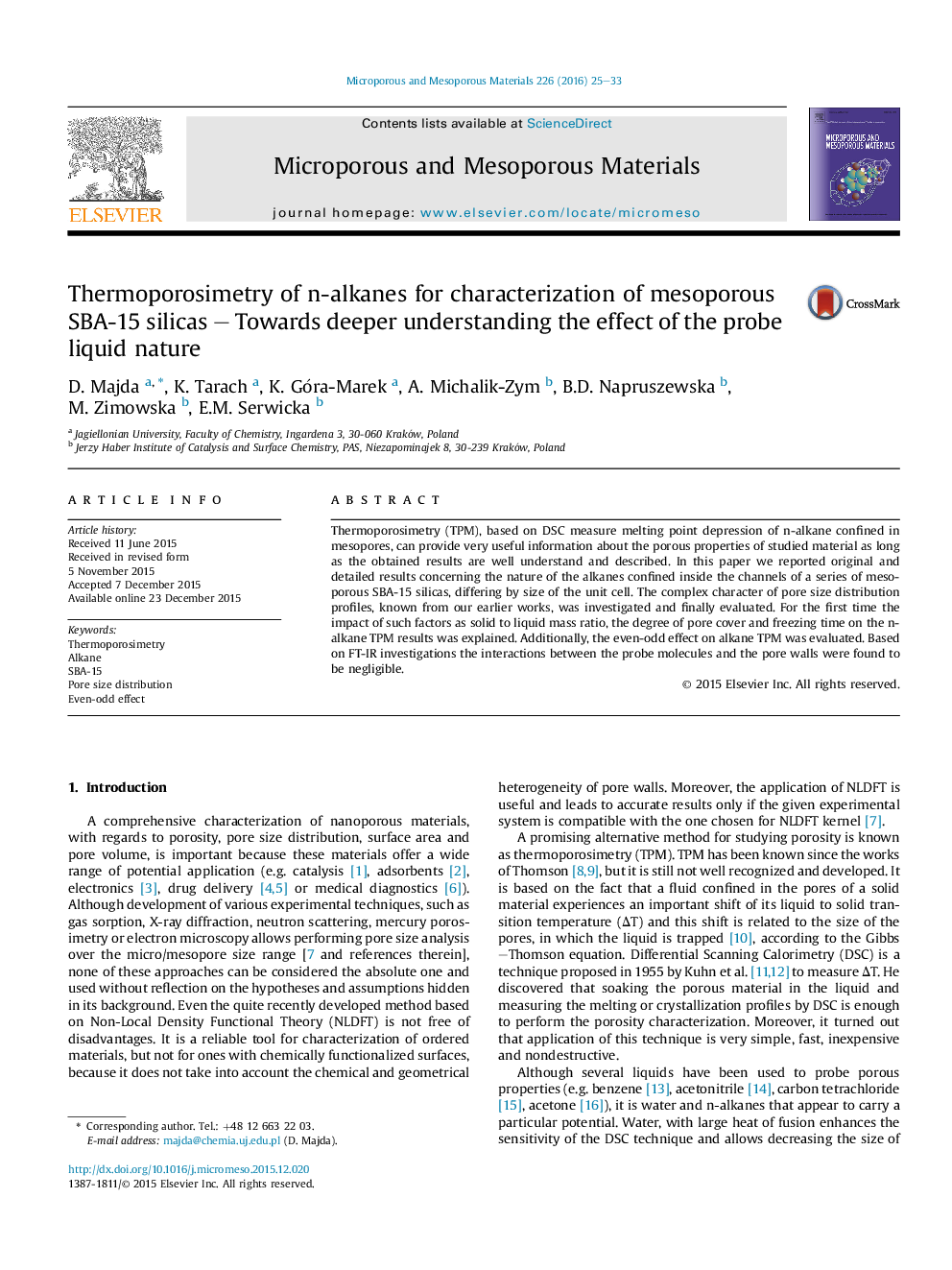 Thermoporosimetry of n-alkanes for characterization of mesoporous SBA-15 silicas – Towards deeper understanding the effect of the probe liquid nature