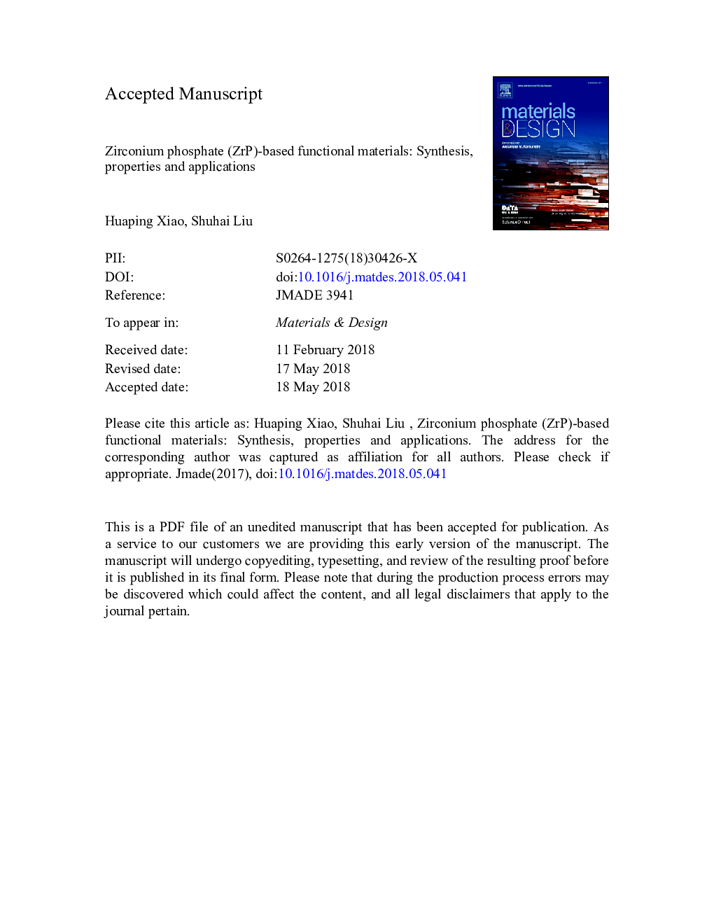 Zirconium phosphate (ZrP)-based functional materials: Synthesis, properties and applications