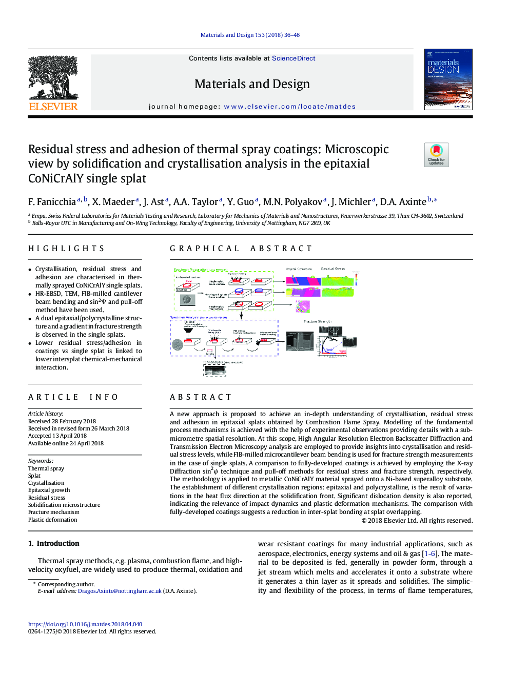 Residual stress and adhesion of thermal spray coatings: Microscopic view by solidification and crystallisation analysis in the epitaxial CoNiCrAlY single splat