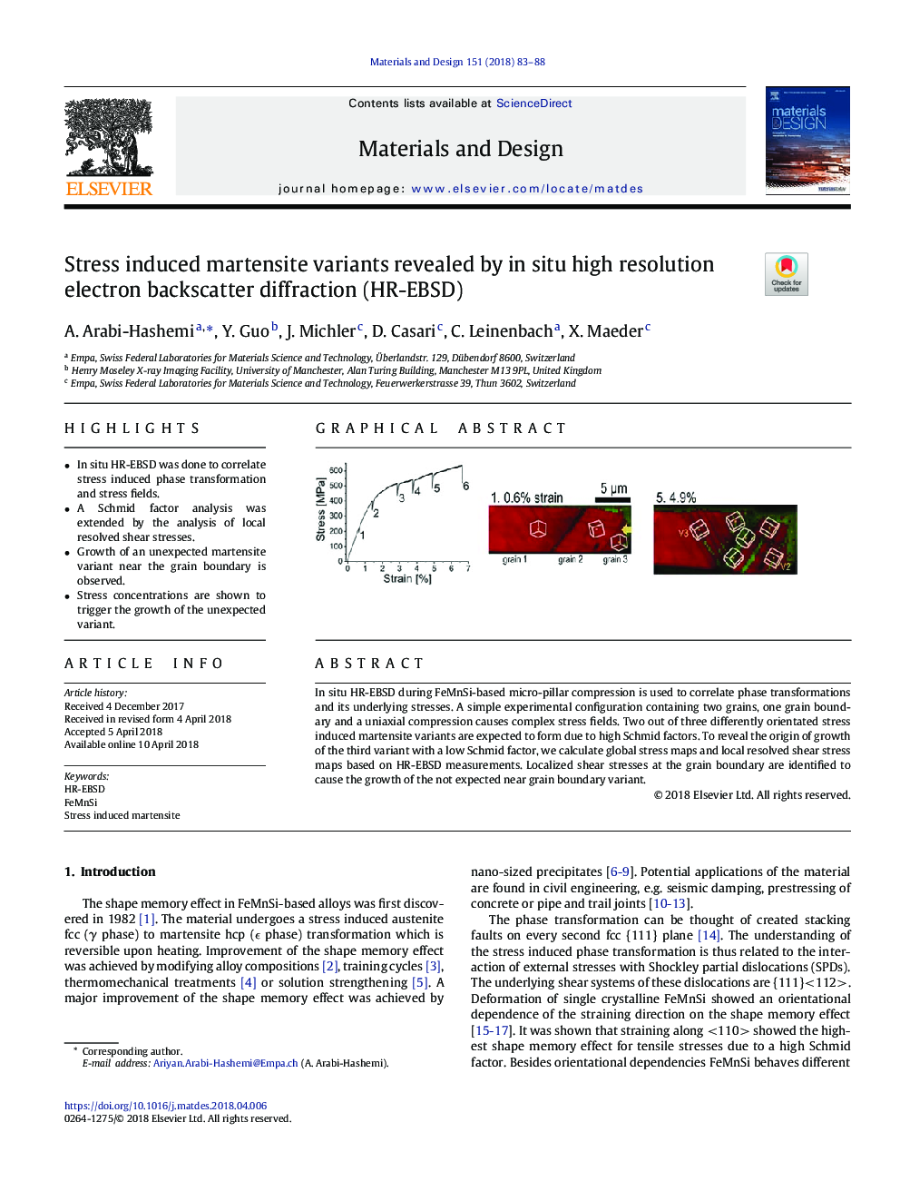 Stress induced martensite variants revealed by in situ high resolution electron backscatter diffraction (HR-EBSD)