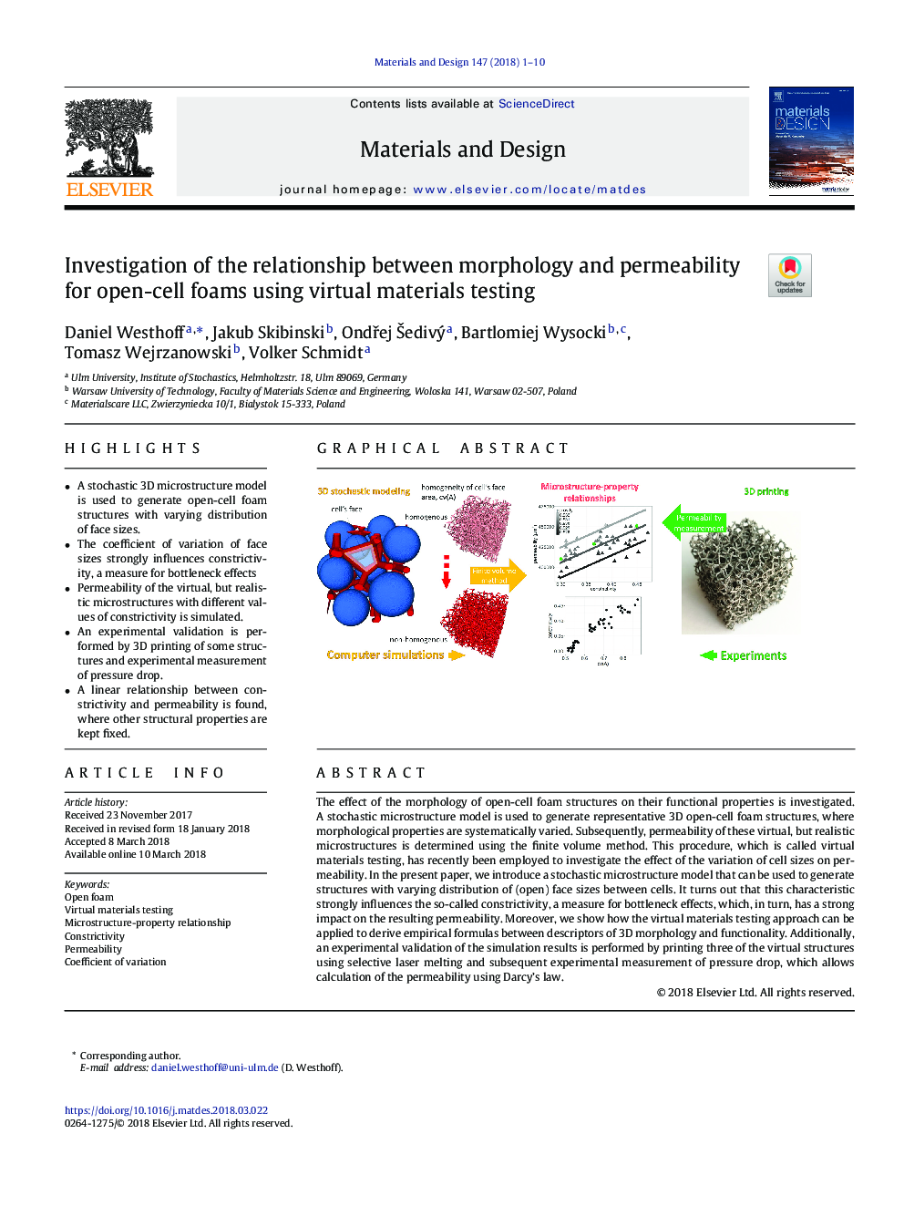 بررسی رابطه بین مورفولوژی و نفوذ پذیری فوم های باز سلولی با استفاده از آزمایش مواد مجازی 