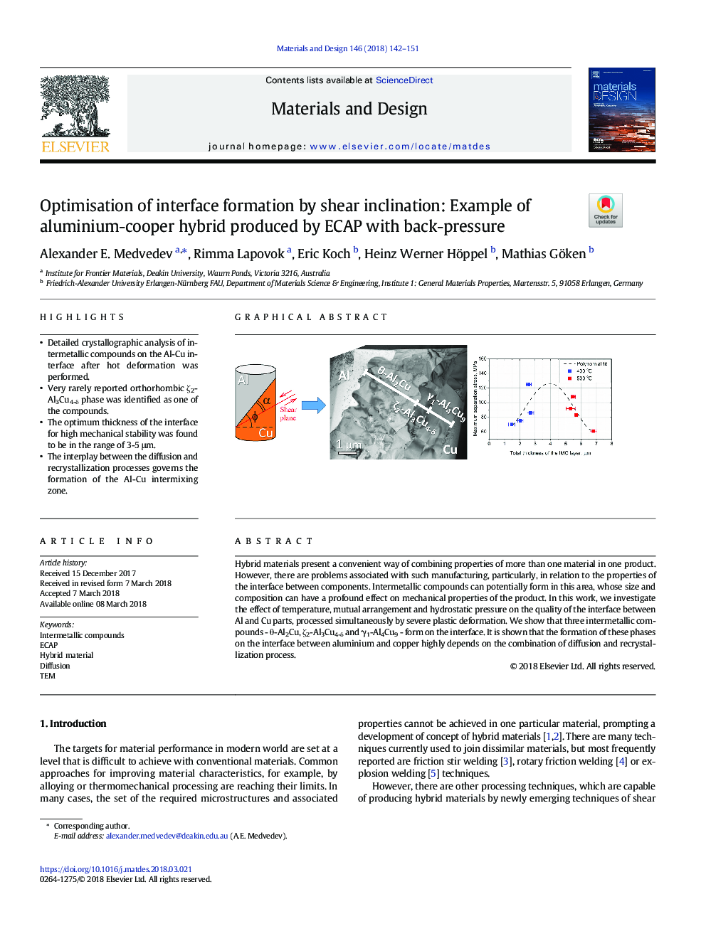 Optimisation of interface formation by shear inclination: Example of aluminium-copper hybrid produced by ECAP with back-pressure