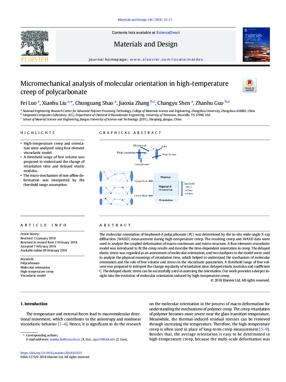 Micromechanical analysis of molecular orientation in high-temperature creep of polycarbonate