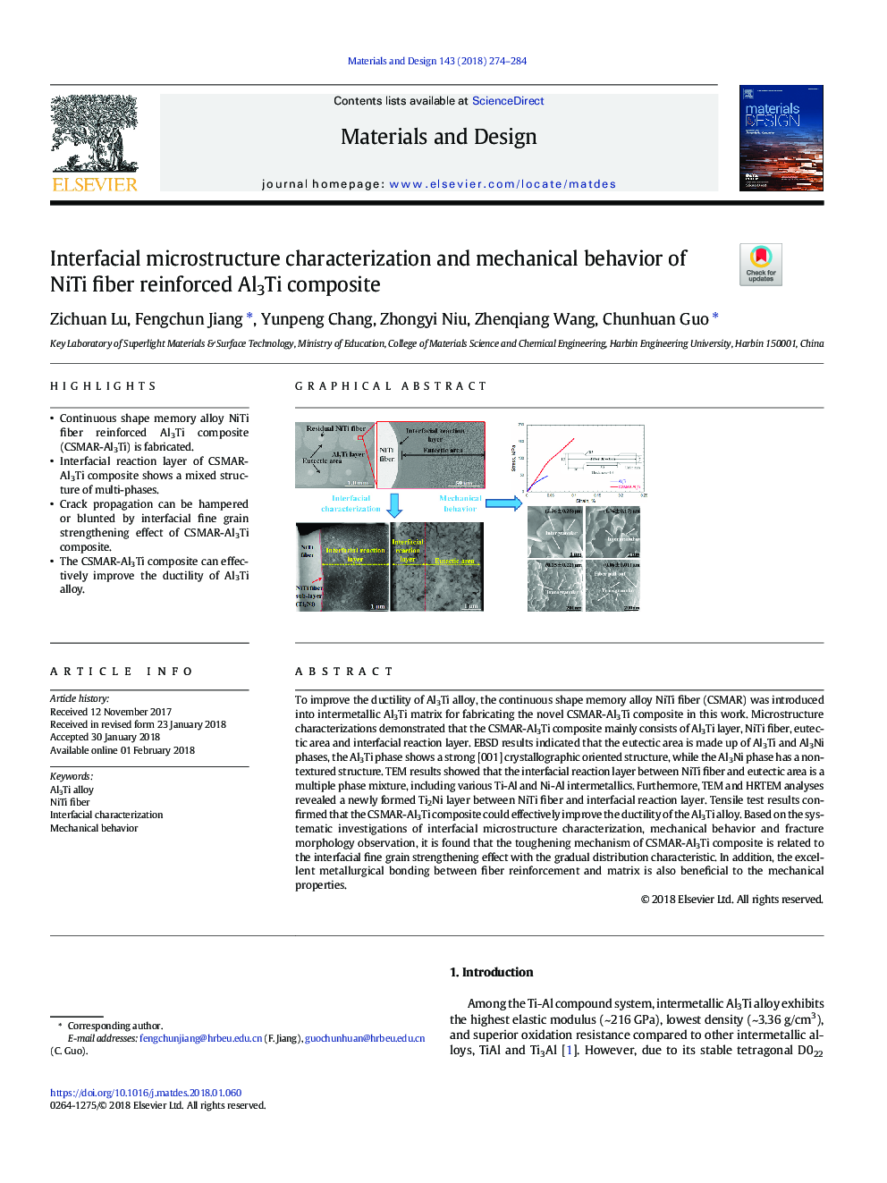 Interfacial microstructure characterization and mechanical behavior of NiTi fiber reinforced Al3Ti composite