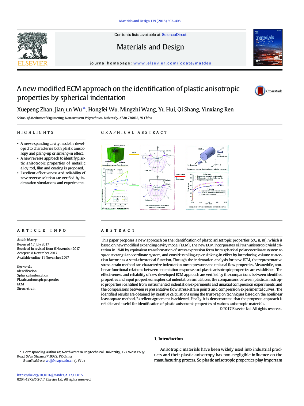 A new modified ECM approach on the identification of plastic anisotropic properties by spherical indentation