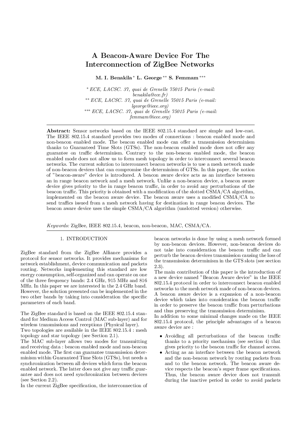 A Beacon-Aware Device For The Interconnection of Zig Bee Networks