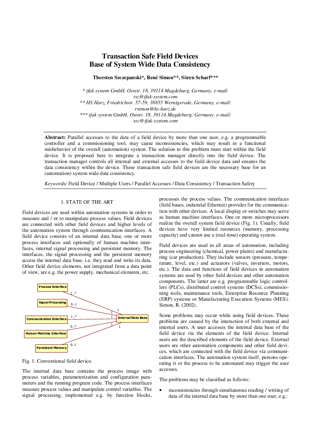 Transaction Safe Field Devices Base of System Wide Data Consistency