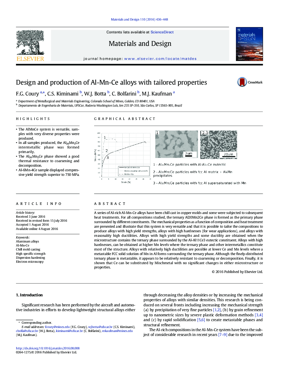 Design and production of Al-Mn-Ce alloys with tailored properties