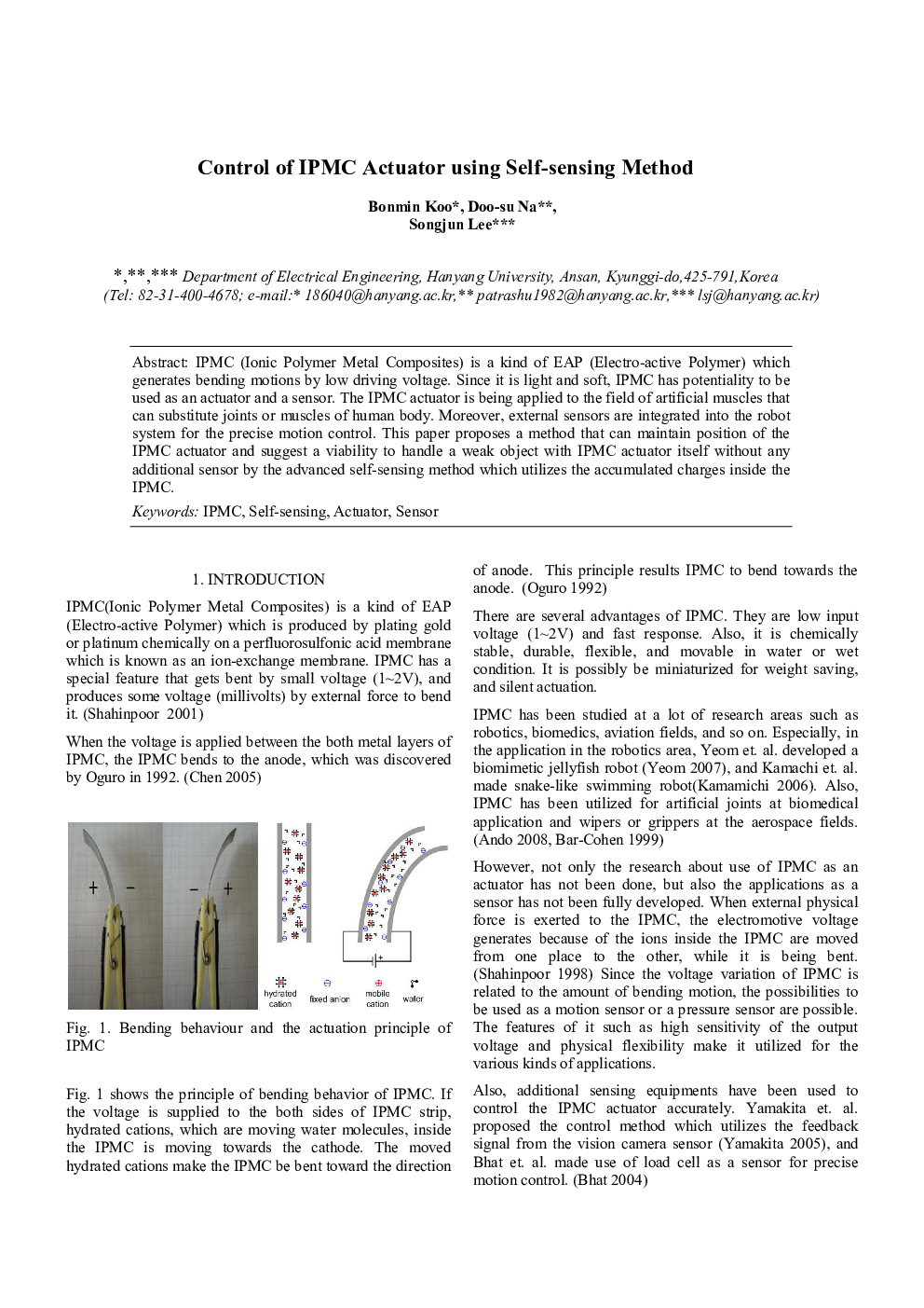 Control of IPMC Actuator using Self-sensing Method