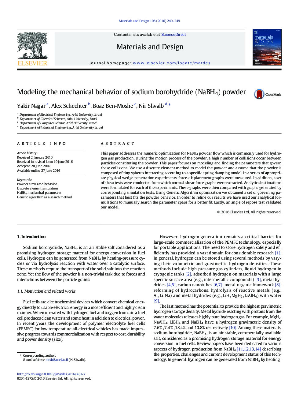 Modeling the mechanical behavior of sodium borohydride (NaBH4) powder