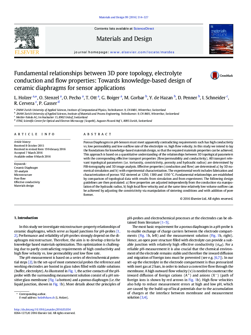 Fundamental relationships between 3D pore topology, electrolyte conduction and flow properties: Towards knowledge-based design of ceramic diaphragms for sensor applications