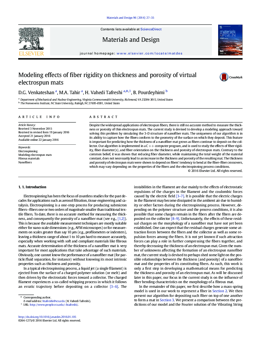 Modeling effects of fiber rigidity on thickness and porosity of virtual electrospun mats