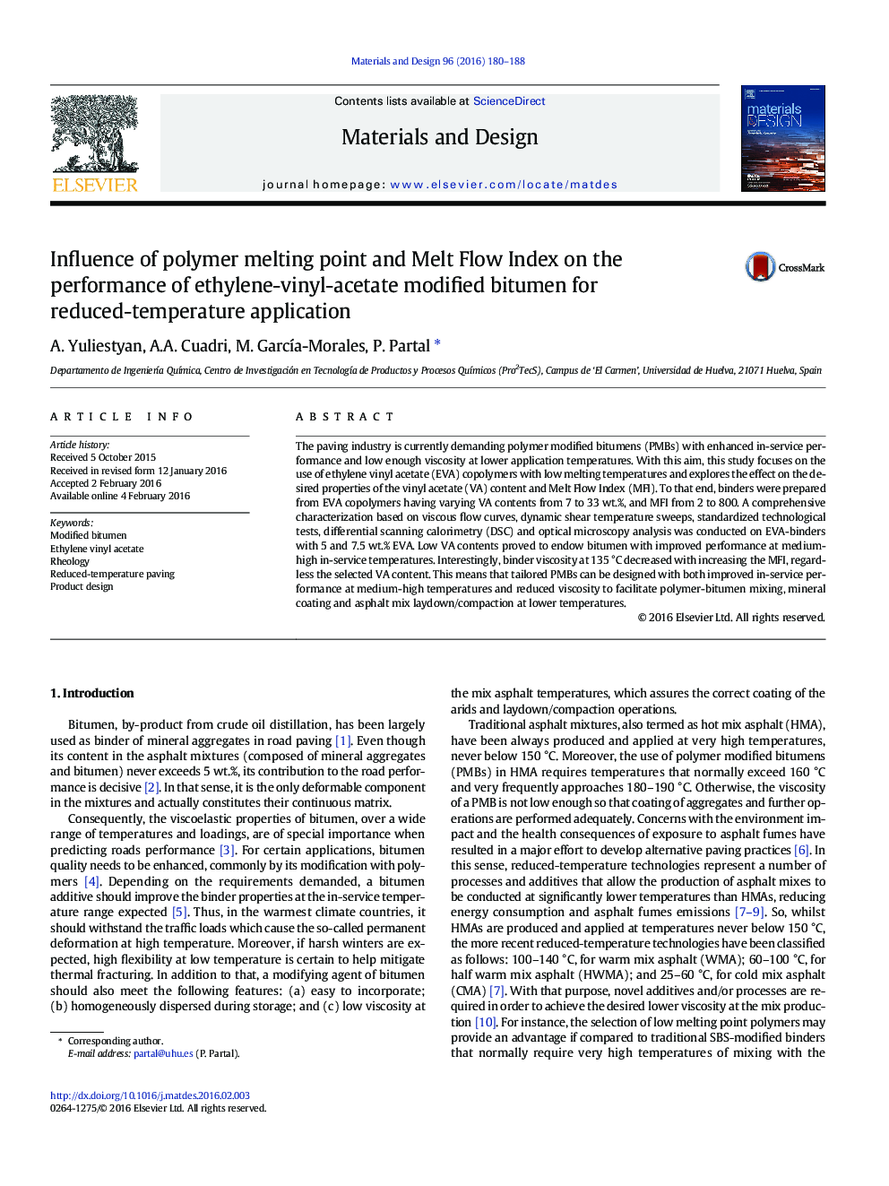 Influence of polymer melting point and Melt Flow Index on the performance of ethylene-vinyl-acetate modified bitumen for reduced-temperature application