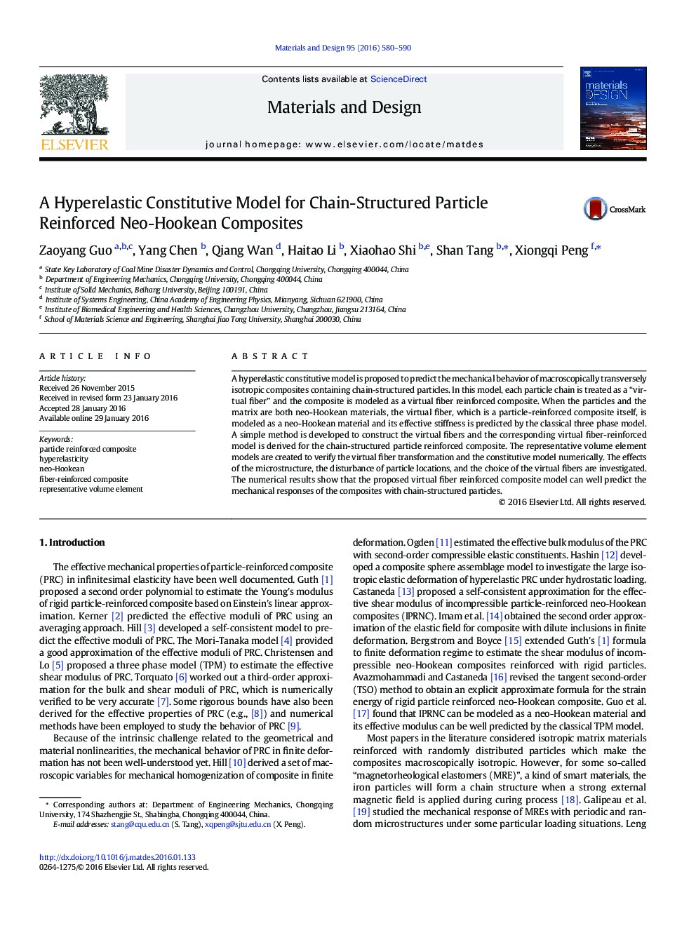 A Hyperelastic Constitutive Model for Chain-Structured Particle Reinforced Neo-Hookean Composites