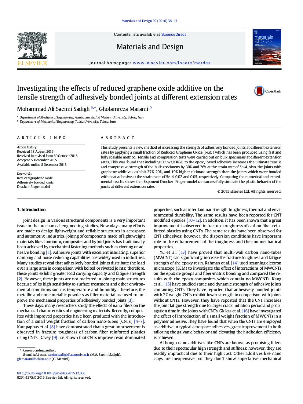 Investigating the effects of reduced graphene oxide additive on the tensile strength of adhesively bonded joints at different extension rates