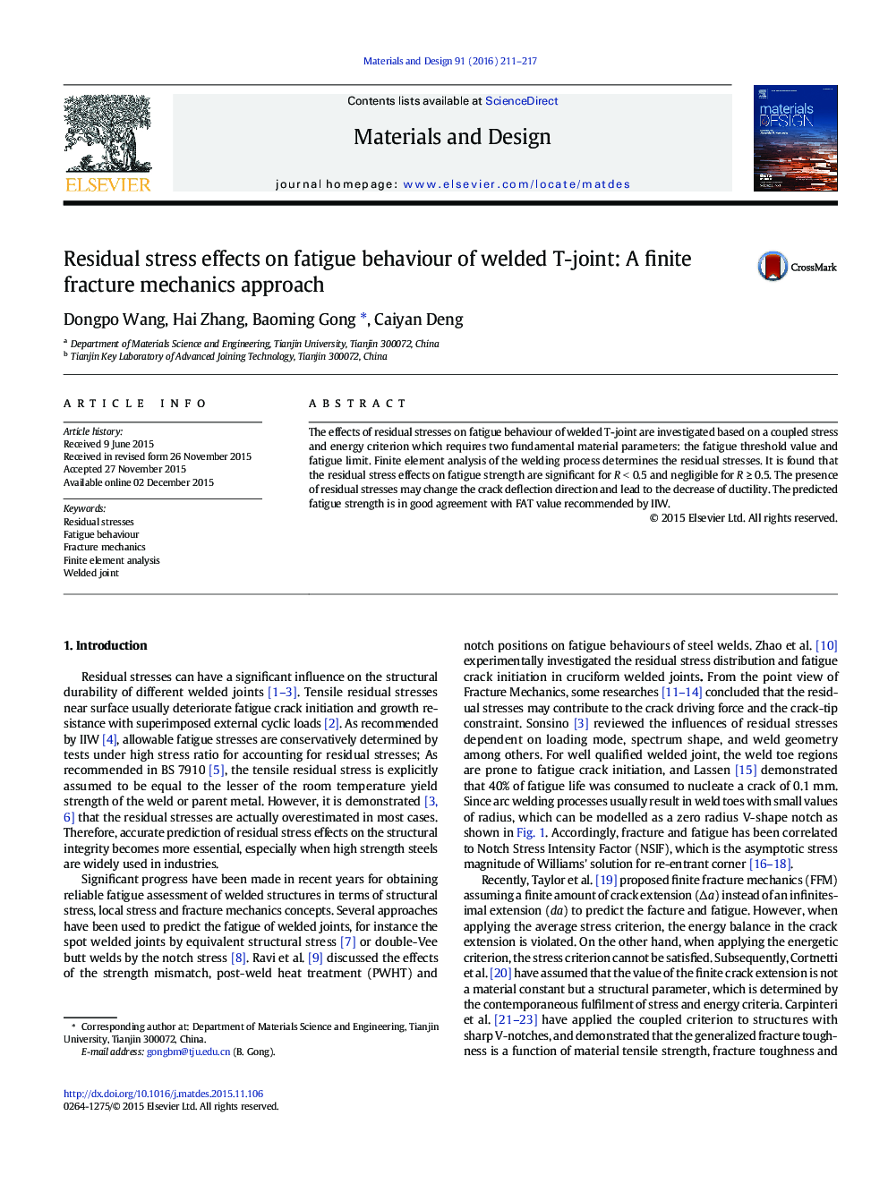 Residual stress effects on fatigue behaviour of welded T-joint: A finite fracture mechanics approach