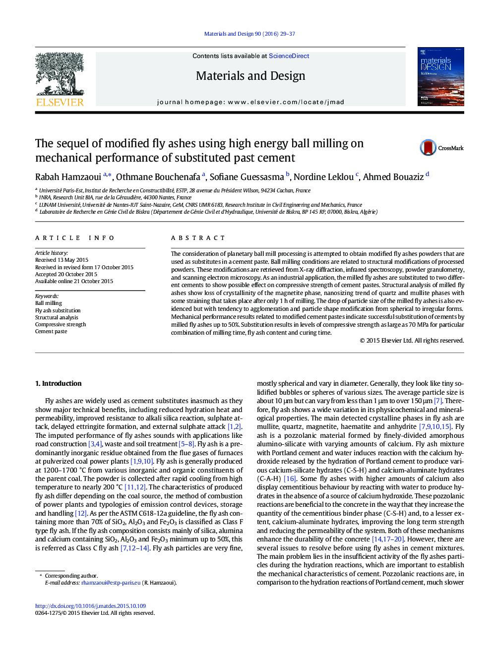 The sequel of modified fly ashes using high energy ball milling on mechanical performance of substituted past cement