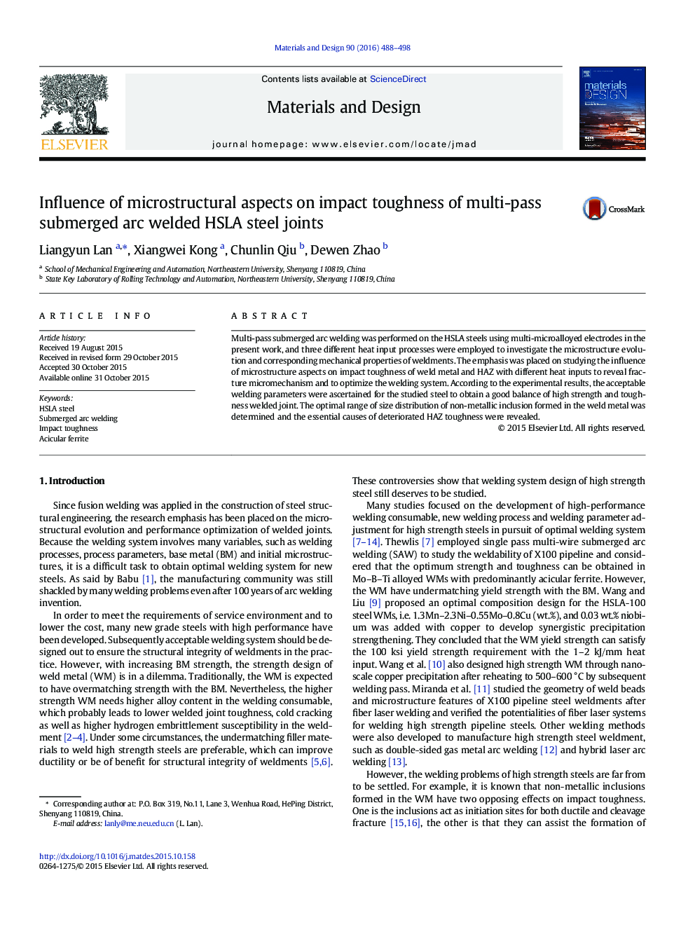 Influence of microstructural aspects on impact toughness of multi-pass submerged arc welded HSLA steel joints