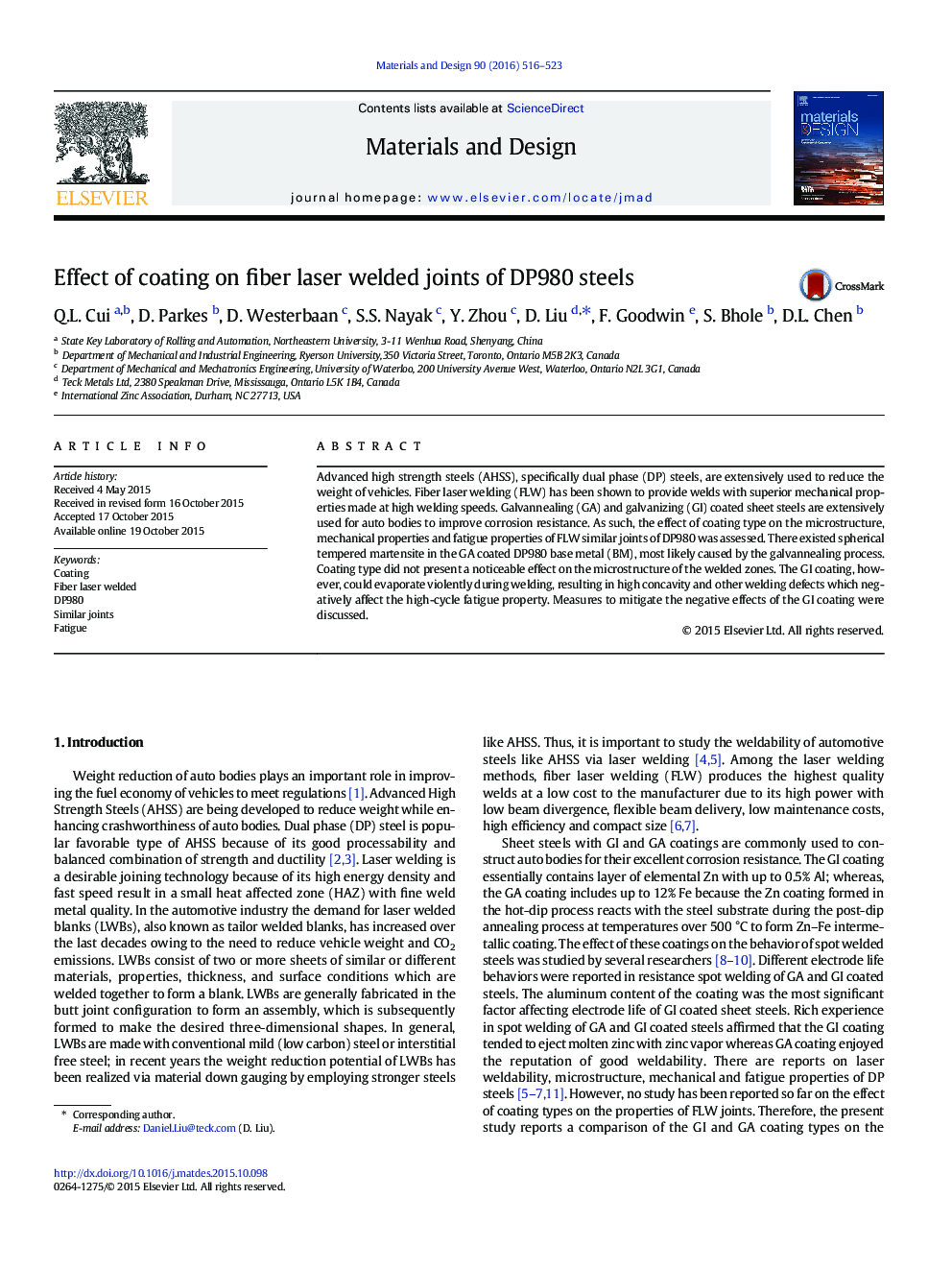 Effect of coating on fiber laser welded joints of DP980 steels