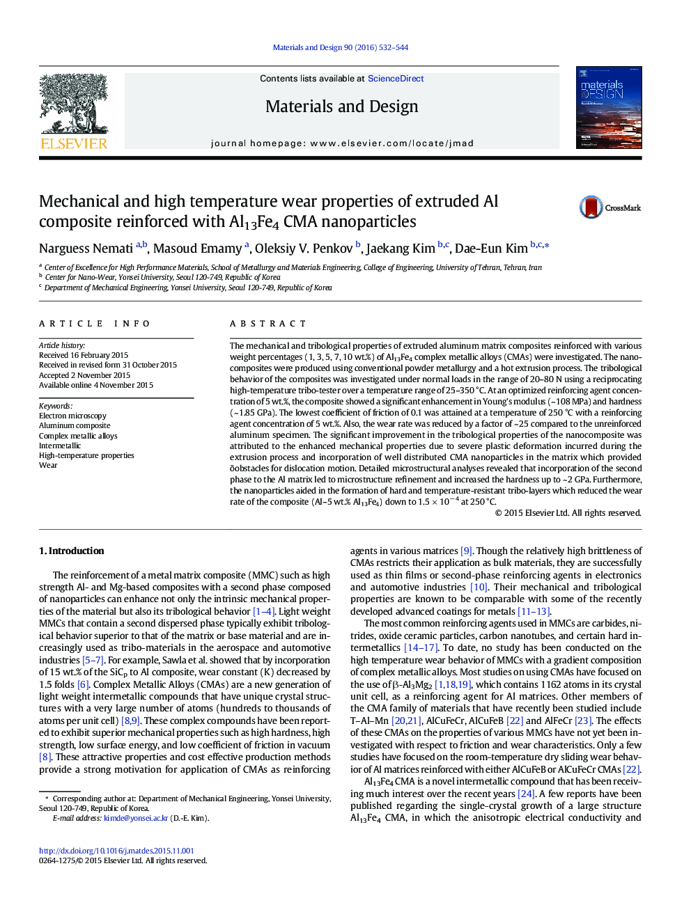 Mechanical and high temperature wear properties of extruded Al composite reinforced with Al13Fe4 CMA nanoparticles