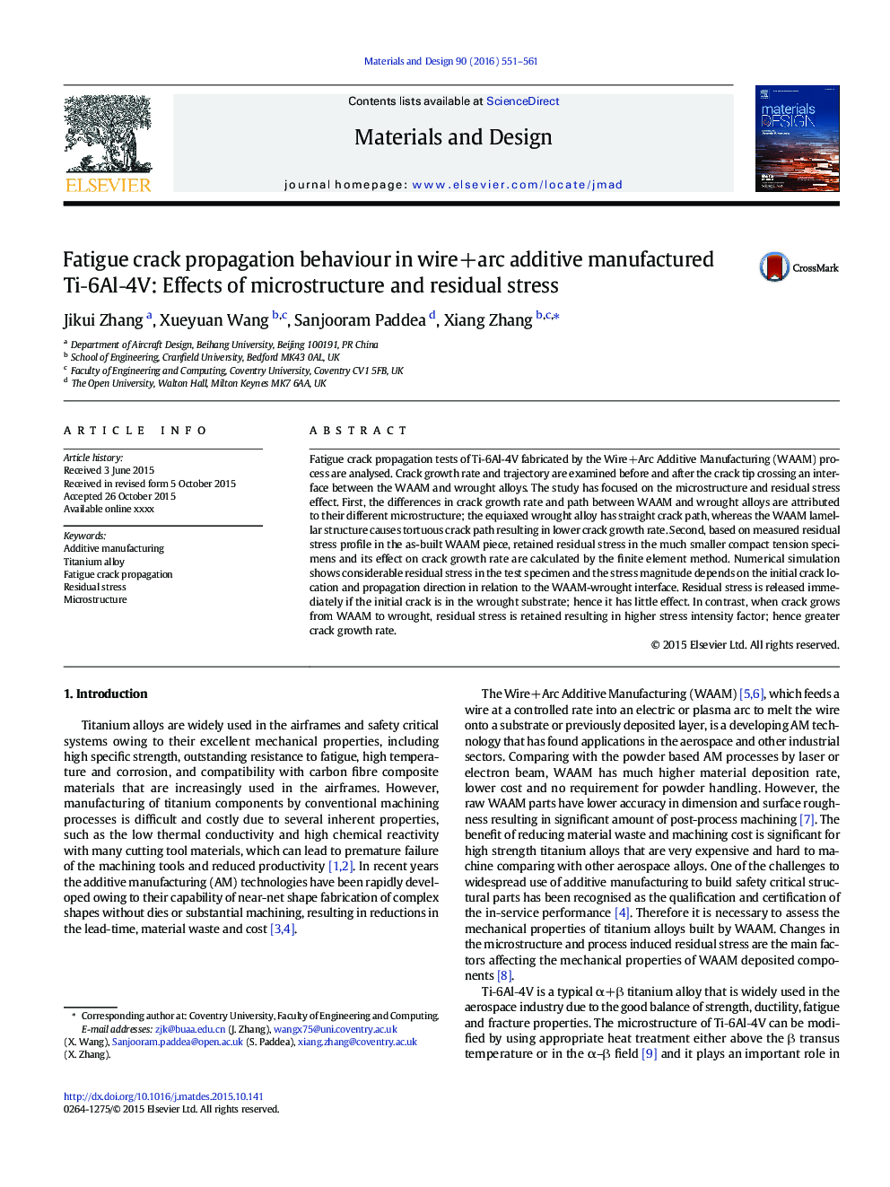 Fatigue crack propagation behaviour in wire+arc additive manufactured Tiâ6Alâ4V: Effects of microstructure and residual stress